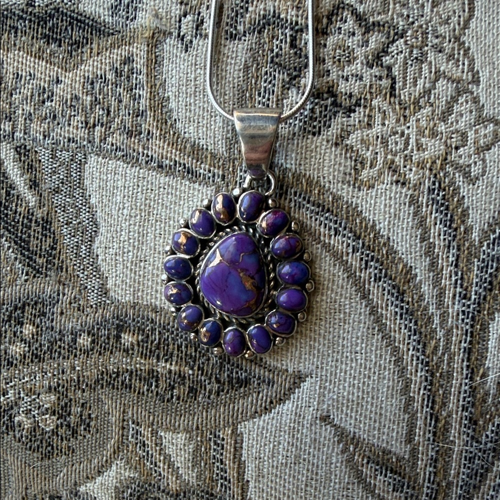 Auth. Purple Turquoise Amethyst 925 Pendant Necklace